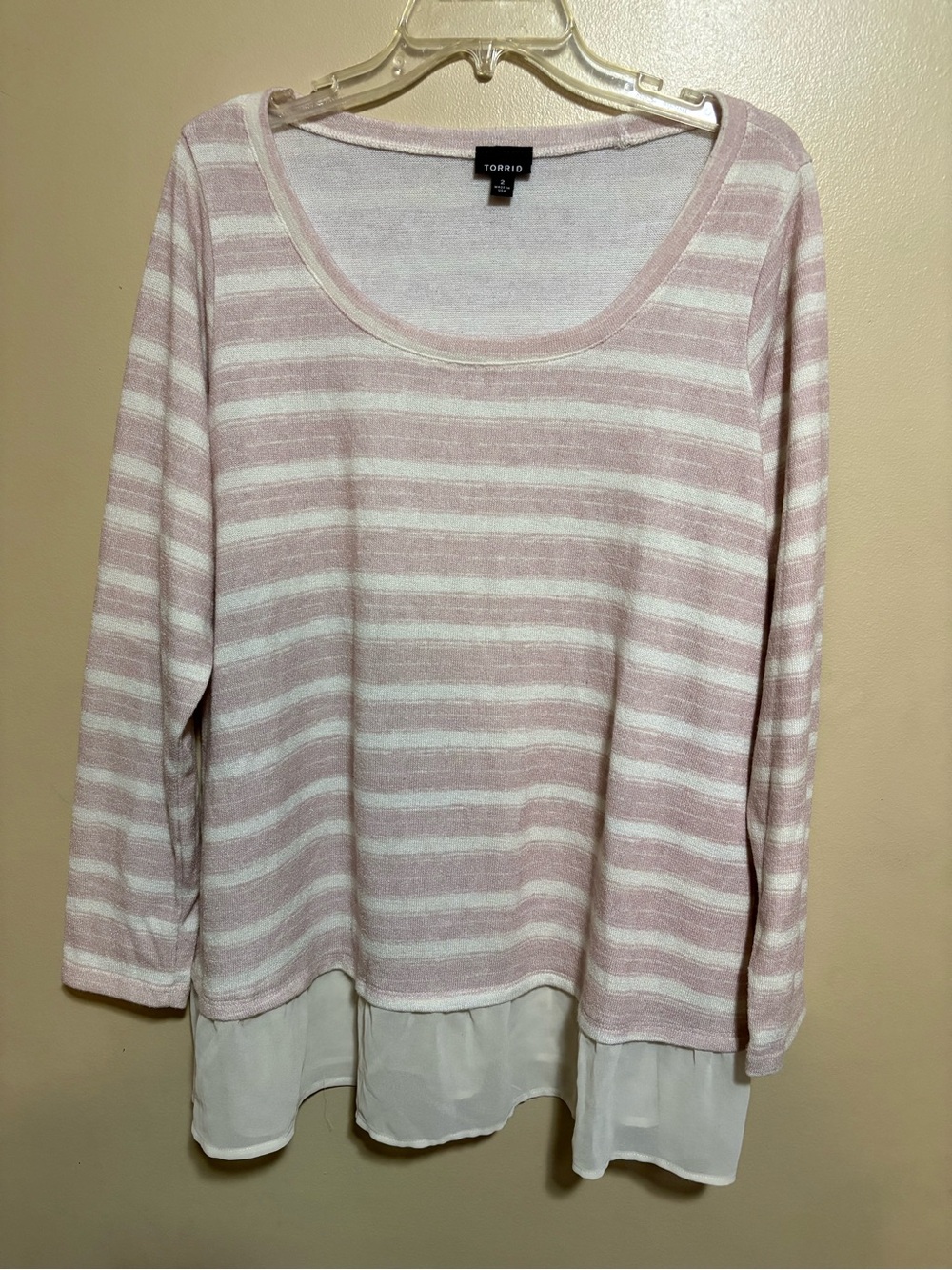 torrid Pink & White Striped Layered-Hem Long Sleeve Top